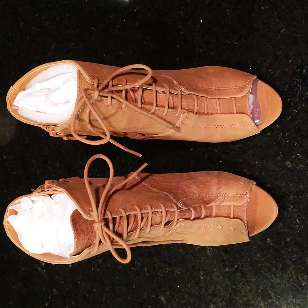 Camel Color Open Toe High Heel Boots